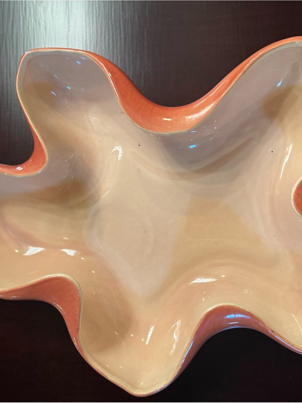Redwing Handcrafted Ceramic Wave Accent Bowl in Peach and Cream